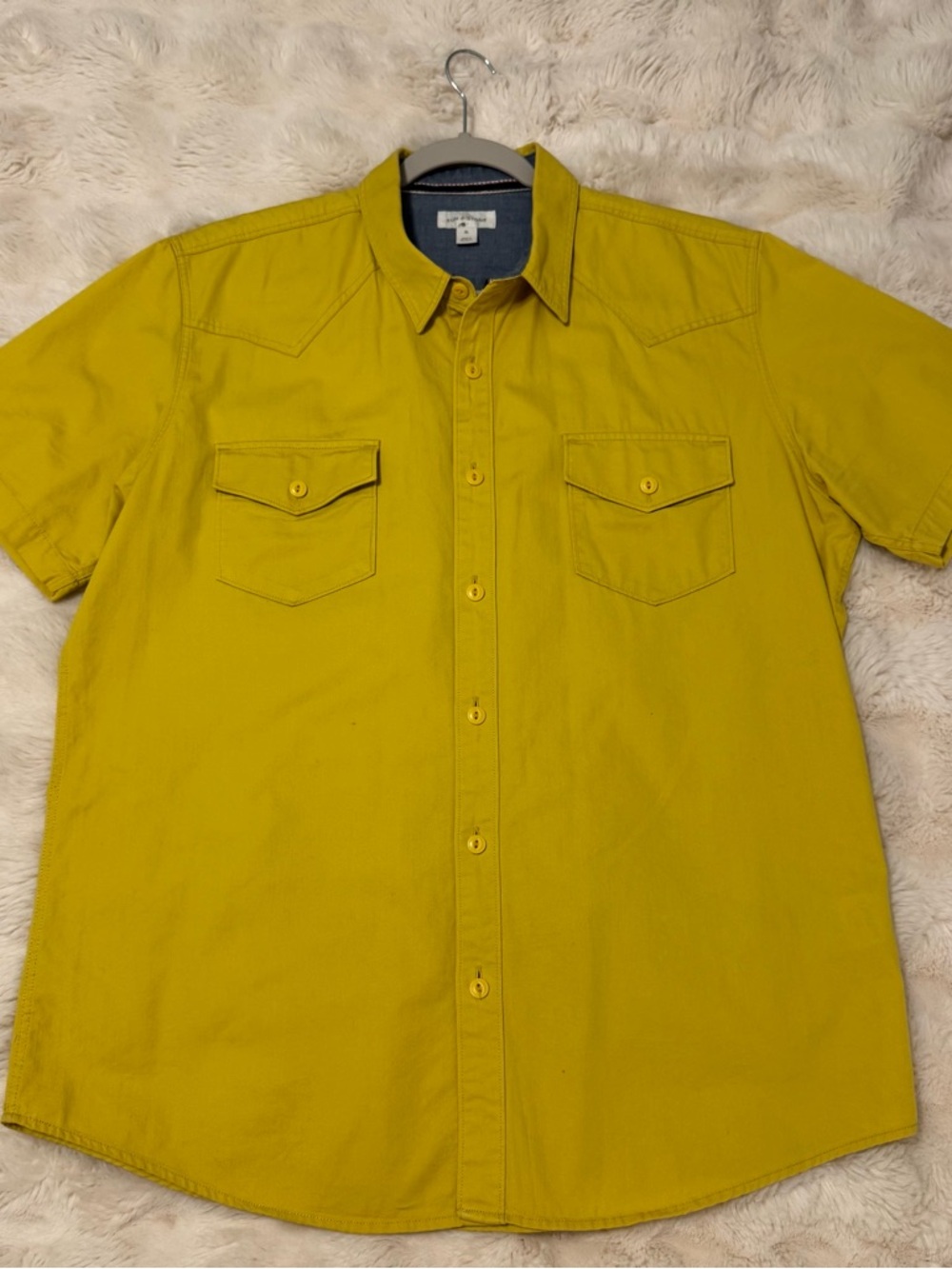 Sun + Stone Men’s Short-Sleeve Button-Down Camp Shirt in Mustard Color